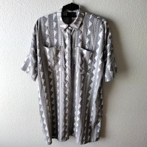 Lumière, Long Tribal Print, Tan & Black, Button Down  Shirt Dress, Size Small,